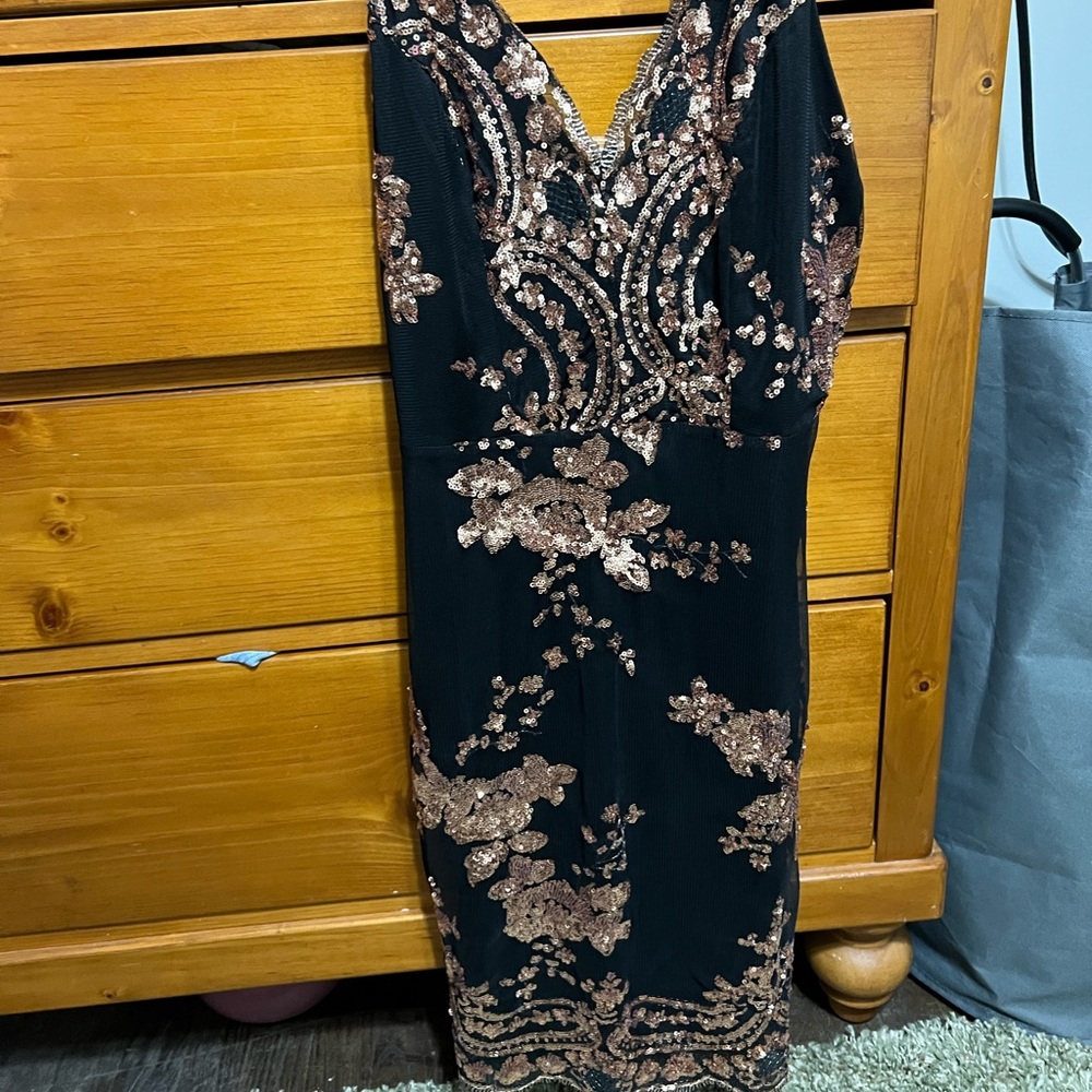 Amazon black and rose gold sequin formal dress